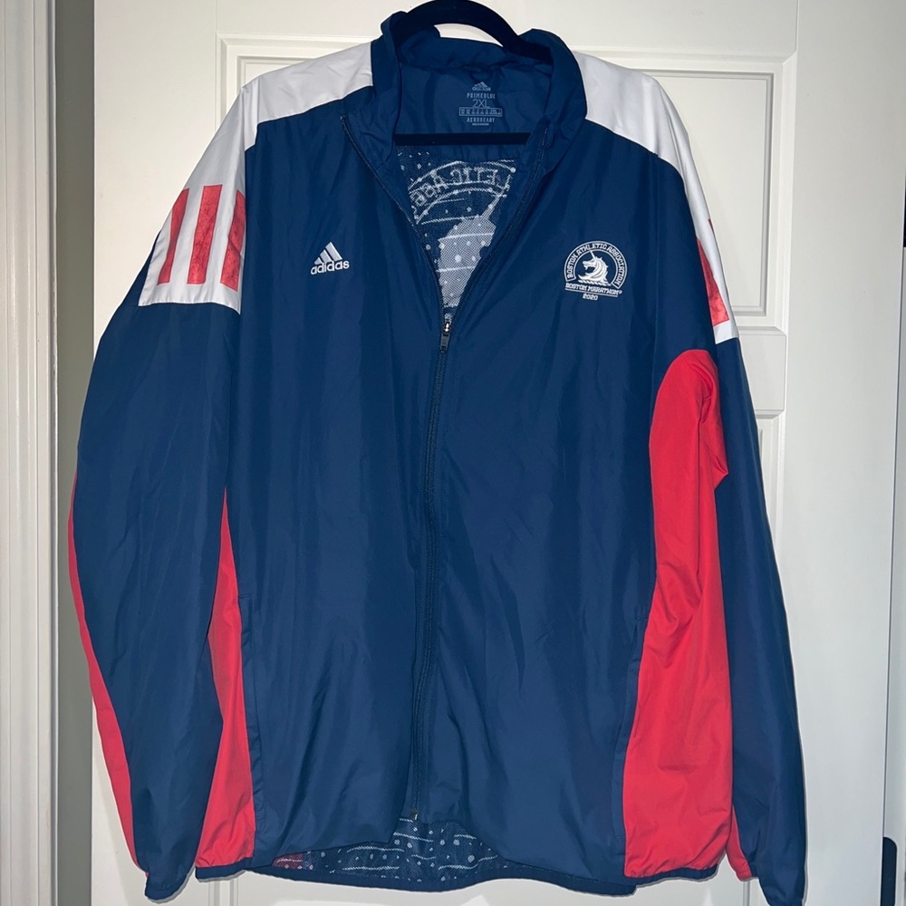 Adidas Boston marathon windbreaker running jacket navy stripe 2xl - Picture 5 of 9